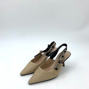 Christian Dior JAdior Beige Slingback Heels With Black Ribbon Detail Size 36 D E